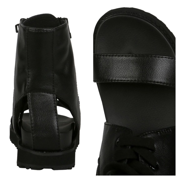 YOHJI YAMAMOTO sandals black leather EU 38 US 8 lug sole gladiator lace up NWT - Picture 4 of 13